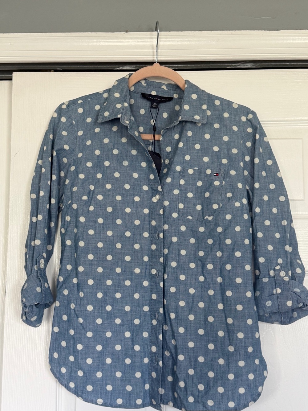Tommy Hilfiger Woman’s  Blue Polka Dot Button-Up Shirt - NWT